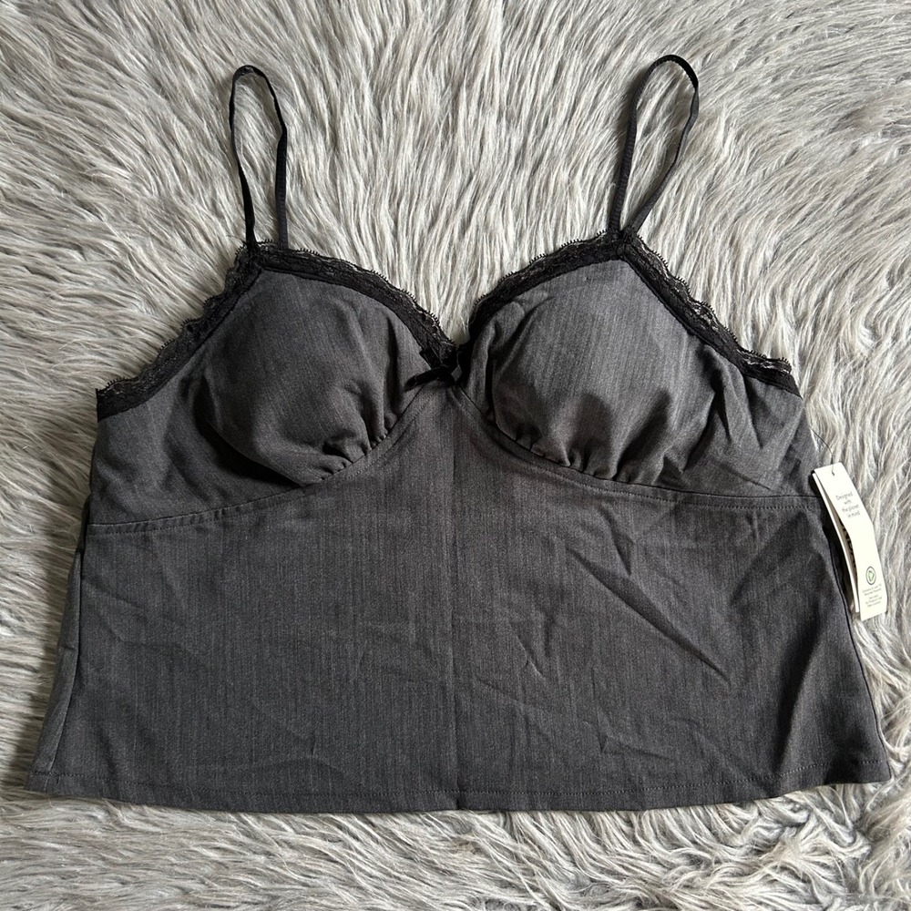 No Boundaries Lace Lined Tank Top Women Size 2X/XXL (20) Gray Sleeveless Shirt